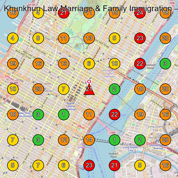 Khunkhun Law Marriage & Family Immigration Immigration Attorney GeoGrid ranking map for New York NY